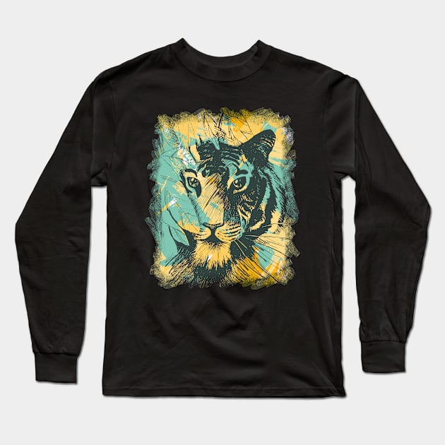 Tiger in foliage Long Sleeve T-Shirt by katanya78